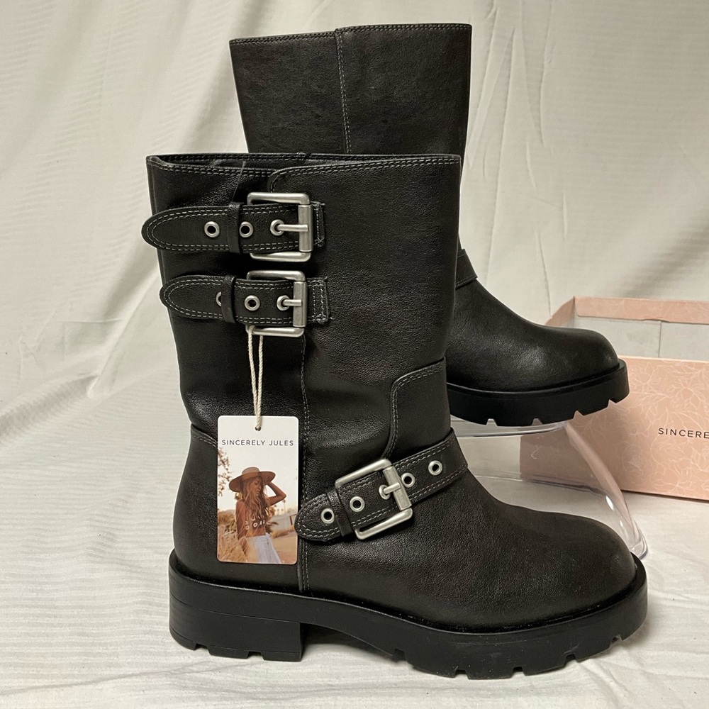 NWT Sincerly Jules Kelis Black‎ Buckle Boots Size 7.5 Style P4LS20 Grey Burnish